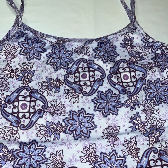 PrAna Purple geometric TANK TOP women Lrg thin Straps Cropped Built In BRA Knit - Picture 8 of 11
